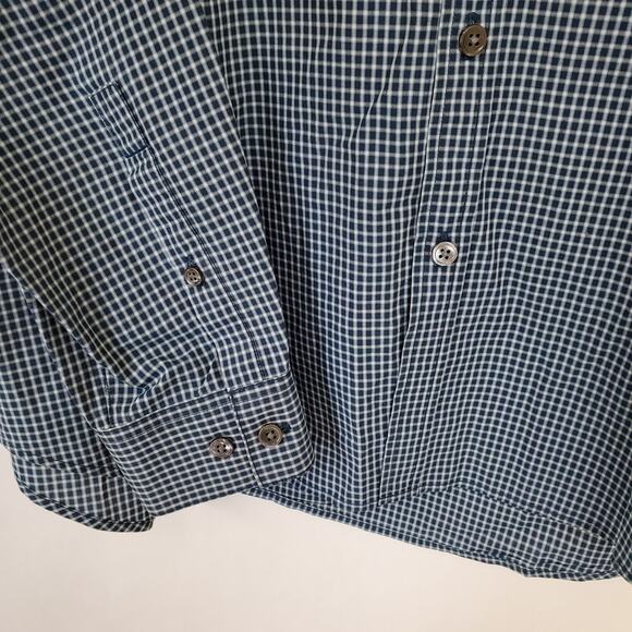 Theory Shirt Mens Large Zack PS Button Front Long Sleeve Checked Plaid Navy Blue - Picture 2 of 9